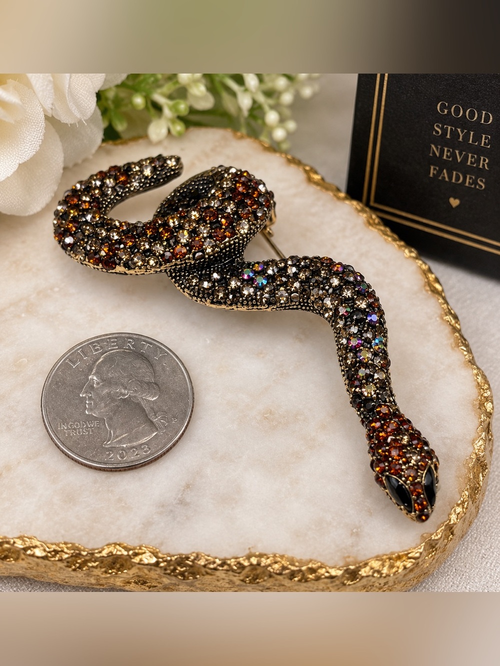 Vintage-Style Crystal Snake Brooch Pin Rhinestone Statement Jewelry